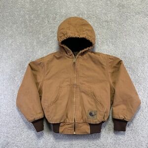 Berne Jacket Youth Kids Size Small‎ Brown Tan Lined Hooded Work Coat BHJ51BD